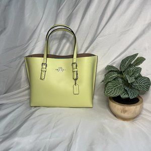 COACH LEATHER MOLLIE TOTE 25 IN PALE LIME W/BLUE INTERIOR